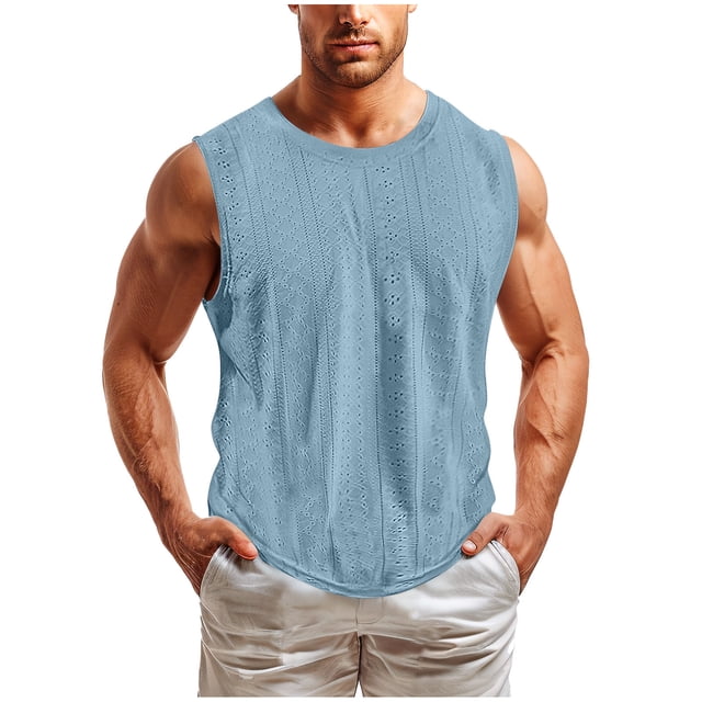 Birdeem Débardeur pour Hommes Mode Décontractée Tissu Creux Col Rond Sans Manches