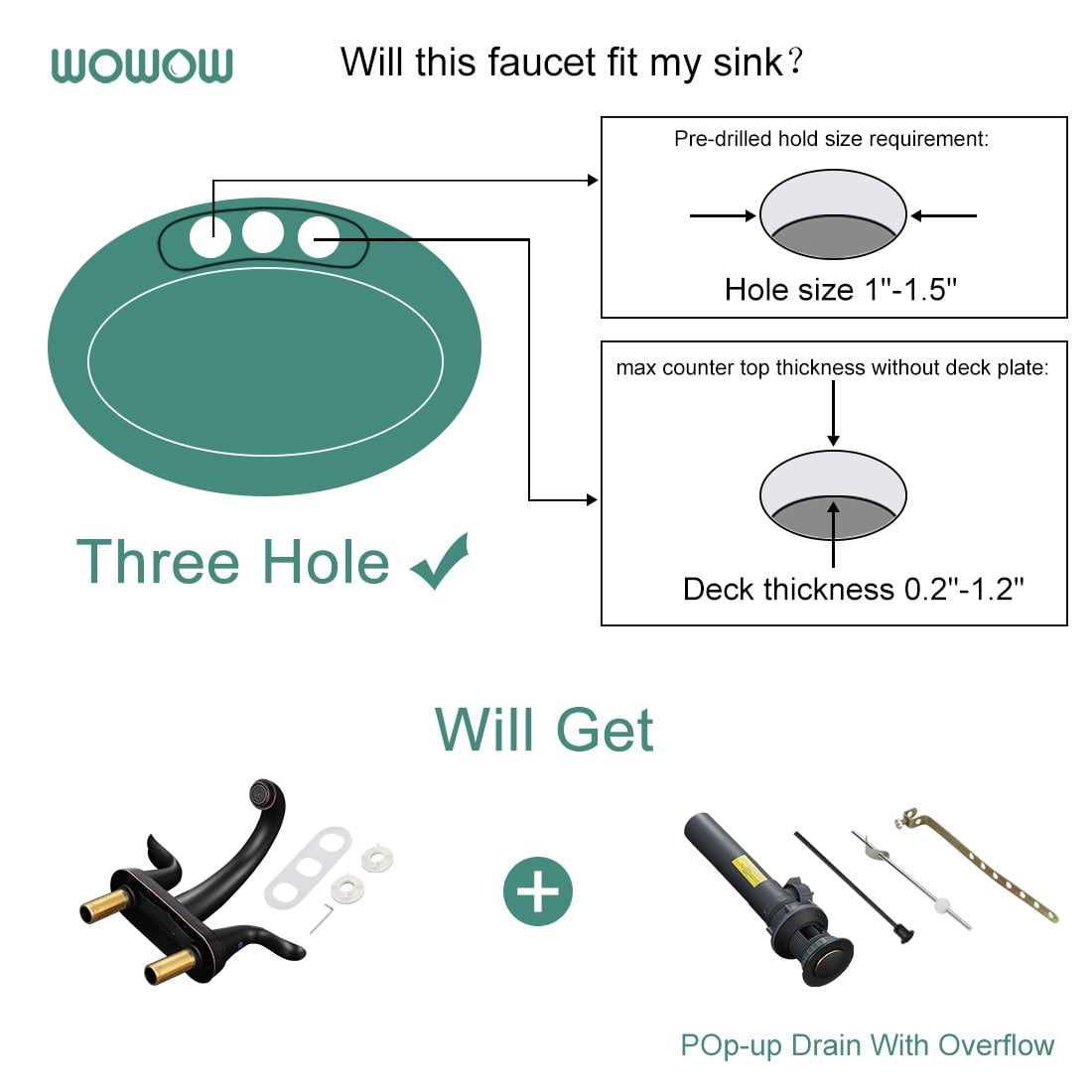 Wowow 4 inch Centerset Oiled Rubbed Bronze Bathroom Sink Faucet With Lift Rod Drain Assembly Stainless Steel Faucets