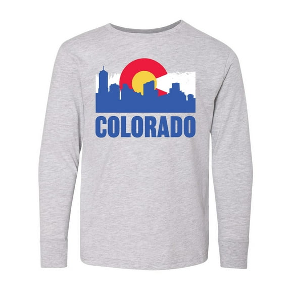 Inktastic Colorado Flag and Skyline Long Sleeve Youth T-Shirt