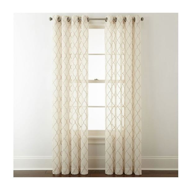 JCP Home Bayview Embroidery Sheer GrommetTop Curtain Panel 100 Fabric