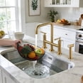 thumbnail image 6 of WOWOW Brass Double Handle Bridge Kitchen Faucet, Deck Mount Kitchen Sink Faucet with Side Sprayer, 6 of 9