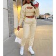 thumbnail image 3 of Women's Three-Piece Sportswear Set: Sexy Long-Sleeve Pullover Hoodie, Short Vest Top, Casual Pants Sports Set, 3 of 5