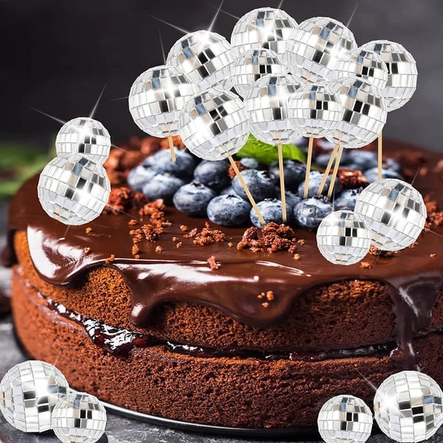 Lubelski 6Pcs Cake Insert Creative Exquisite Smooth Surface Shiny Decorate Mirror Disco Ball Cupcake Pick Party Supply
