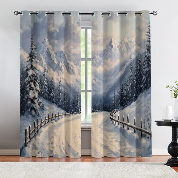 Winter Forest Blackout Curtains, Mountain Landscape Drapes for Bedroom Living Room, Scenic Window Treatments with Grommet Thermal Insulation 26"W x 45"L (2 Pack)