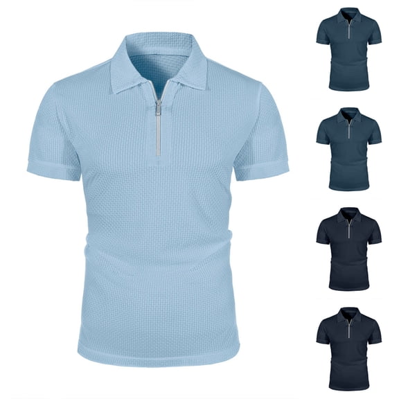 ZyeKqe T-Shirts for Men Casual Quarter Zip Work Pullover Tops Fitted Solid Color Lapel Leisure Golf Tees Shirts
