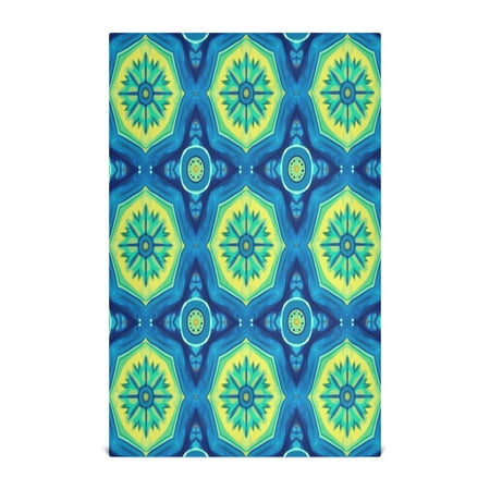 Qxltty Blue Tribal Style Pattern Kitchen Towels 28 x 18 Inch Soft Cotton Linen Feel Dish Towels with Hanging Loop for Drying Cleaning & Decor