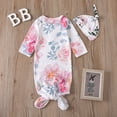 thumbnail image 4 of WIBACKER Baby Girls Boys Nightgowns Milk Silk Sleeper Bag Newborn Coming Home Outfits Floral Knotted Gown with Hat, 4 of 8