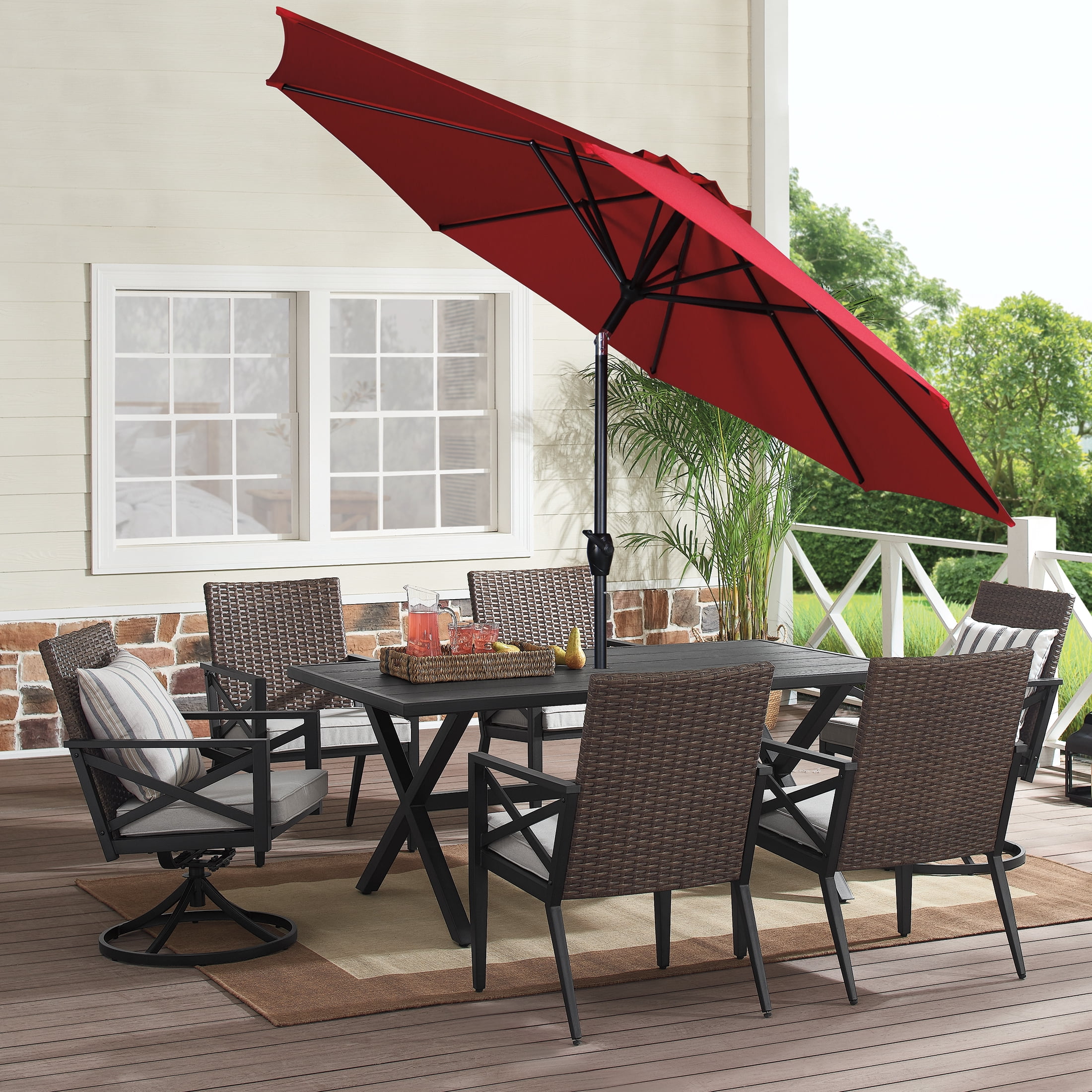 (2 pack) Mainstays 9' Red Crank Lift and 3 Position Tilt Patio Umbrella