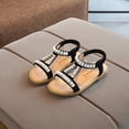 thumbnail image 2 of Sandalias de verano para niñas, de piel sintética, con perlas, transpirables, planas, talla 1 (negro), 2 of 5