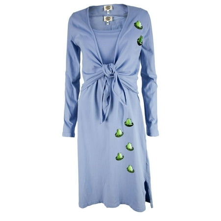 Frog On Lily Pad Embroidery Women's Sleeveless Dress & Cardigan Set
