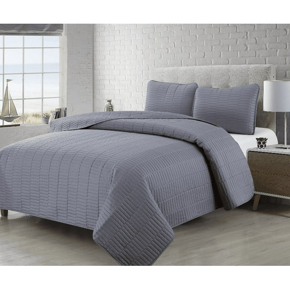3 piece Quilt Set - Gray, Queen Size, Includes Quilt and Pillow Shams