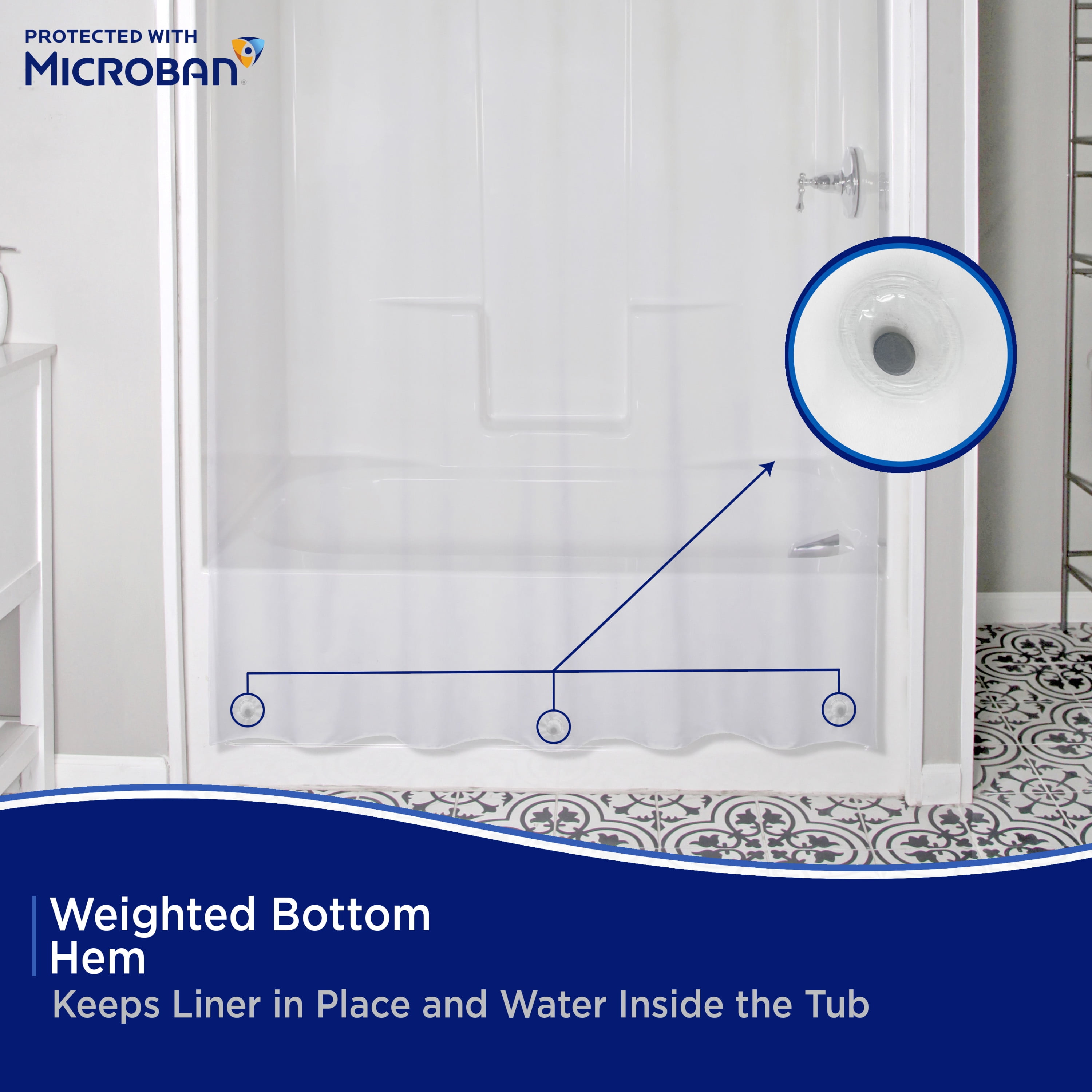 Kenney Microban Protected Heavyweight PEVA Shower Liner, 70" W x 72" H, Clear