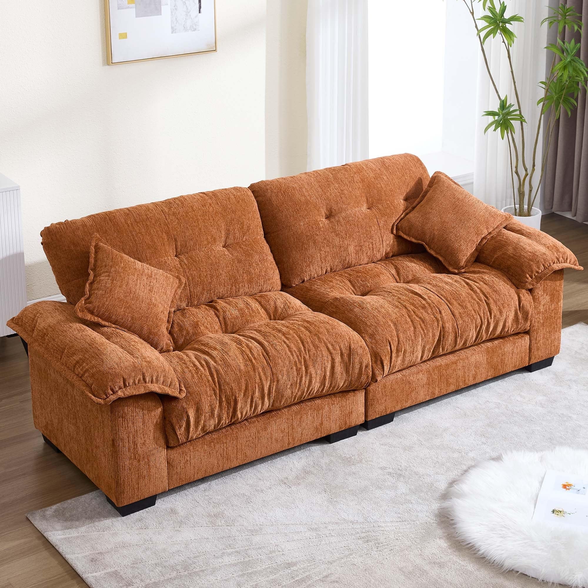 GNIXUU 90.5" Oversized Loveseat ,Chenille Modern Cloud Couch Loveseat for Small Spaces, 2 Seater Sofa Comfy Sleeper Sofas Easy Assembly for Living Room ,Study Room, Office,Orange