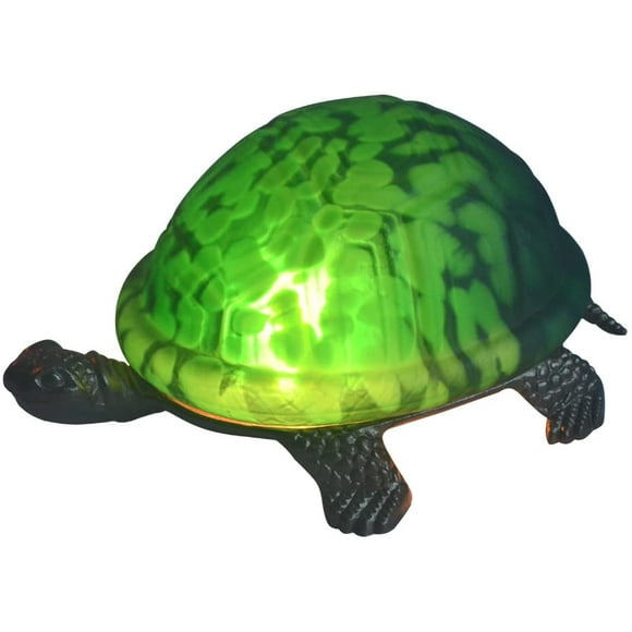 FYBTO Premium Tiffany Style Turtle and Tortoise Accent Lamps, Night Lights, Stained Glass Lampshade, 8-Inch Length, 1-E12 Cap, Green Color, Pack of 1