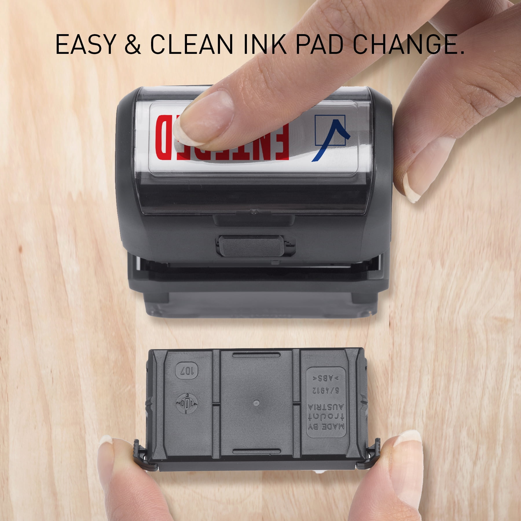 Trodat Stamp 4912 Office Printy with English Text ENTERED – Self Inking, Red and Blue Ink, Impression Size 3/4" x 1-7/8"