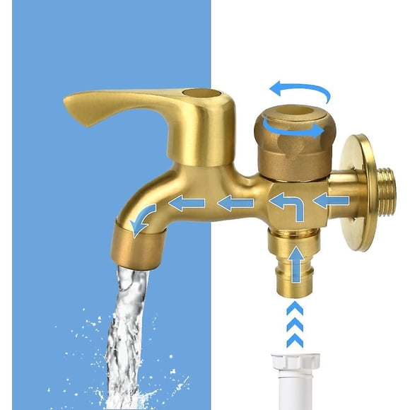 Double Faucet 1/2" Garden Faucet Brass Outdoor Faucet Garden Anti-Frost Double Outlet Faucet Washing Machine Faucet Double Ball Drain Tap For Garden