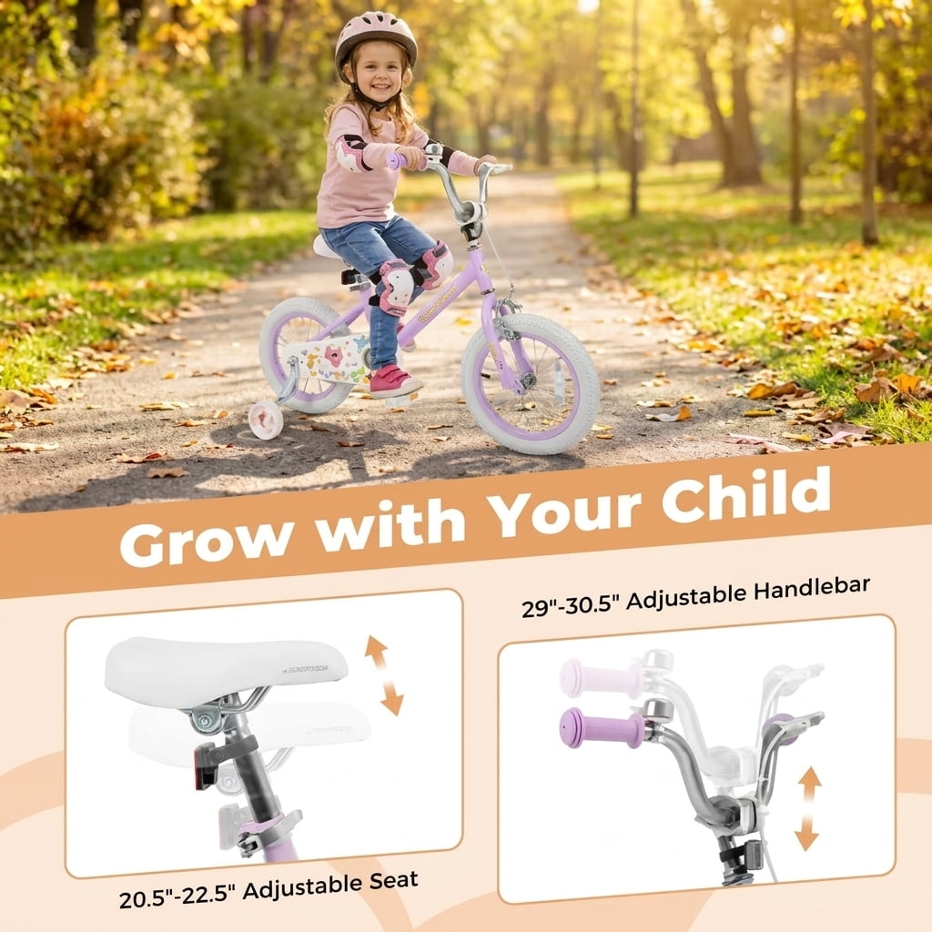 Redsmile Kids Bike 12 Inch with Adjustable Seat and Training Wheels for Boys Girls Ages 3-8, Stars & Moon Design Children Bicycle with Front Handbrake, Kids Bicycle 12in, Purple