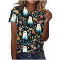 thumbnail image 5 of Uootdi Halloween Womens Shirts Crew Neck Short Sleeve Watercolor Ghost Floral All Over Print Pullover Tee Loose Fit Cottage Holiday Womens Tops, 5 of 7