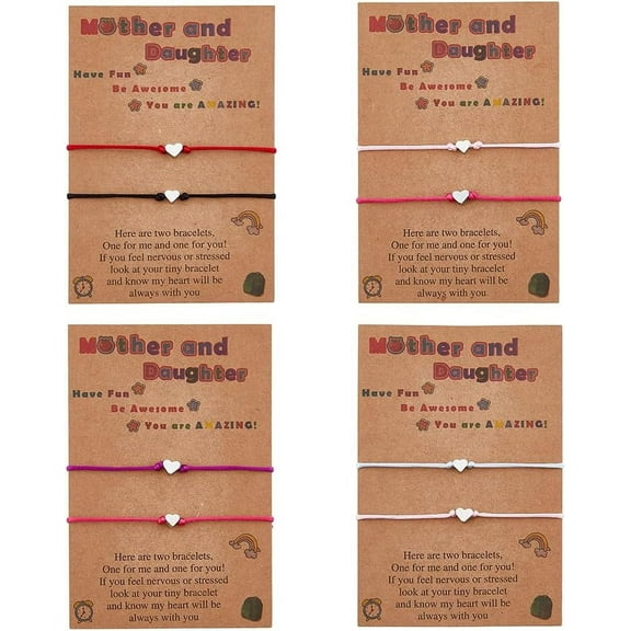 4 Sets 4 Color Back to School Bracelet Mother Daughter Bracelet Matching Heart Bracelets Adjustable Bracelet Mother's Day Christmas Valentine's Day Gift