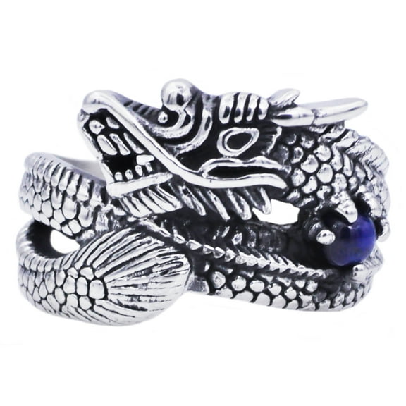Arista Men's Genuine Blue Tiger Eye Stainless Steel Dragon Ring