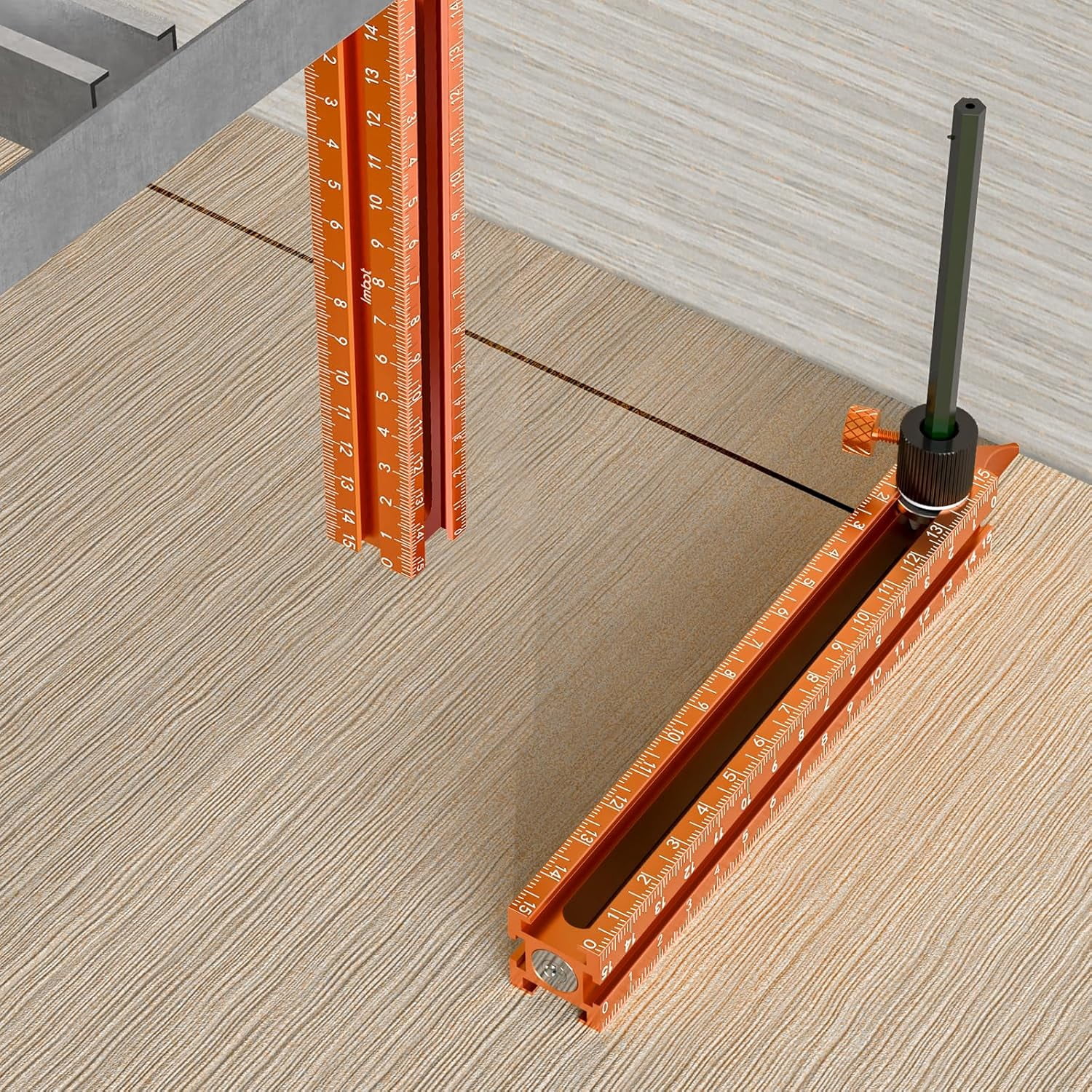 CATPAN Magnetic 4-Sided Laser Scale Scribing Tool-Leveling Ruler with Magnetic Base-Multi-Purpose Woodworking Marking Tool for DIY, Woodworking, Carpentry, Furniture Making and Construction