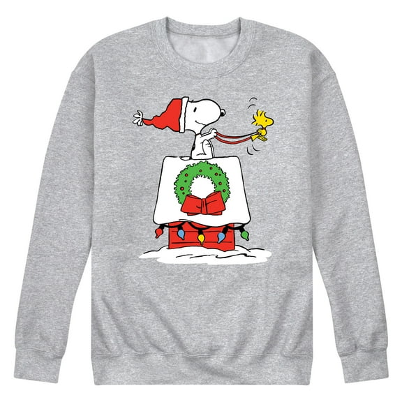 Peanuts - Snoopy & Woodstock House Sleigh - Men's Crew Neck Fleece Pullover