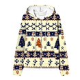 thumbnail image 4 of Sudadera con capucha y manga larga para mujer, informal, con estampado navideño, cremallera, manga larga, poliéster, 4 of 6