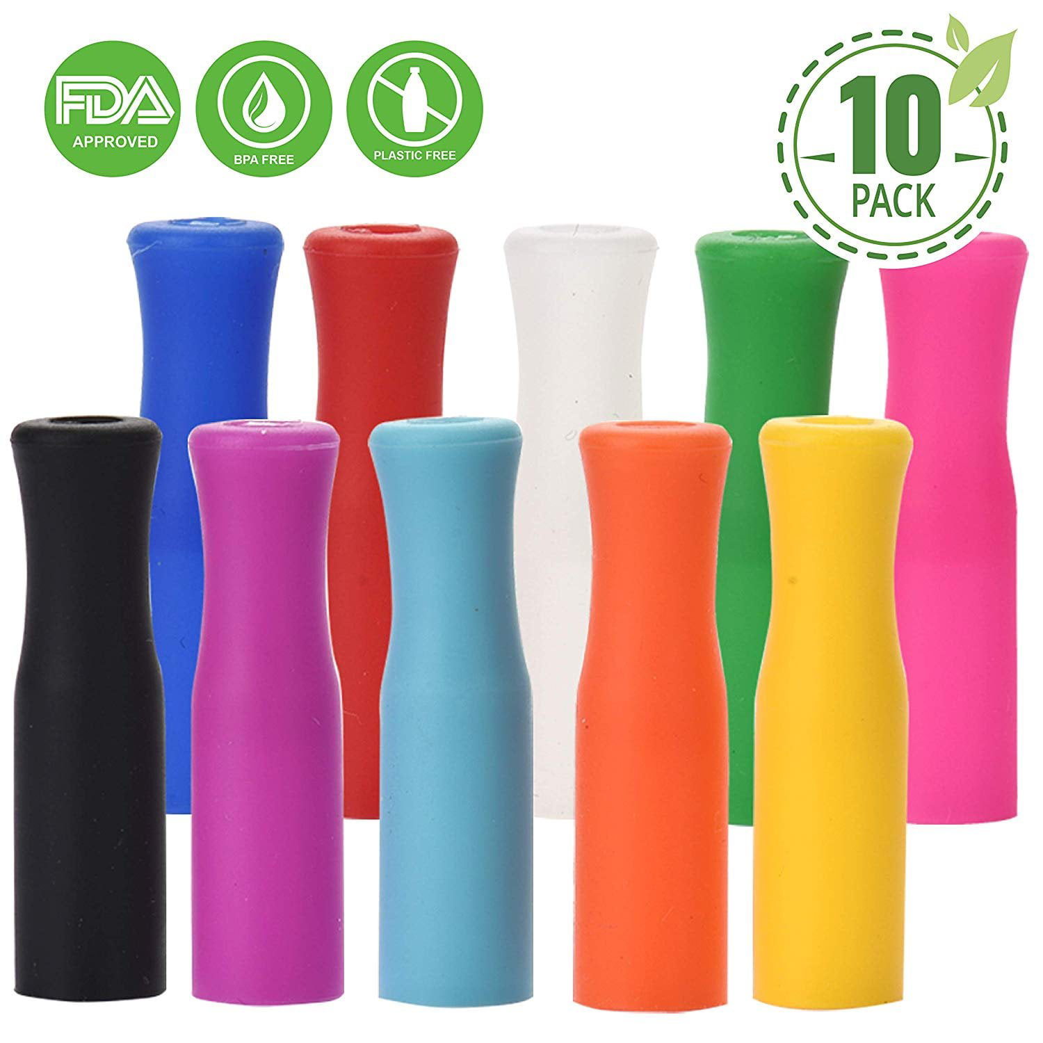 10PCS Food Grade Silicone Tips Cover Suction Nozzle Stainless Steel Drinks Straw