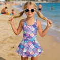 thumbnail image 3 of COEQINE Soft Stretchy Girls Bathing Suit, One Piece Bathing Suit with Skirt and Built-in Brief, U Neckline and V-Back Straps, for Active Girls 6-7 Year Olds, Pink Purple Mermaid Scales, 3 of 8