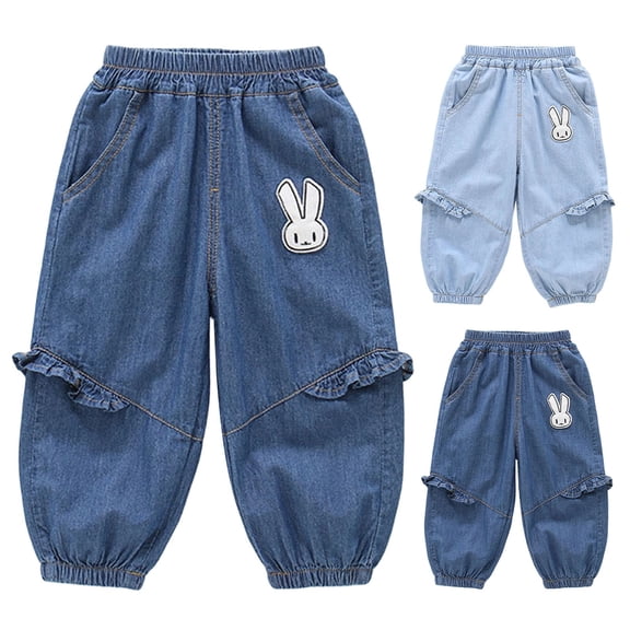 MuXiKeJi Clothes Jeans Baggy Kids Lightweight Cartoon Print Denim Pants Breathable Play Bottoms for Summer Girls Girls Wide Leg Jeans