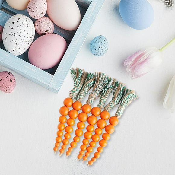 Perle en bois de Pâques,pompon de carotte,chaîne de perles en bois,décoration de la maison,décoration de scène de vacances,PENDANE,Orange