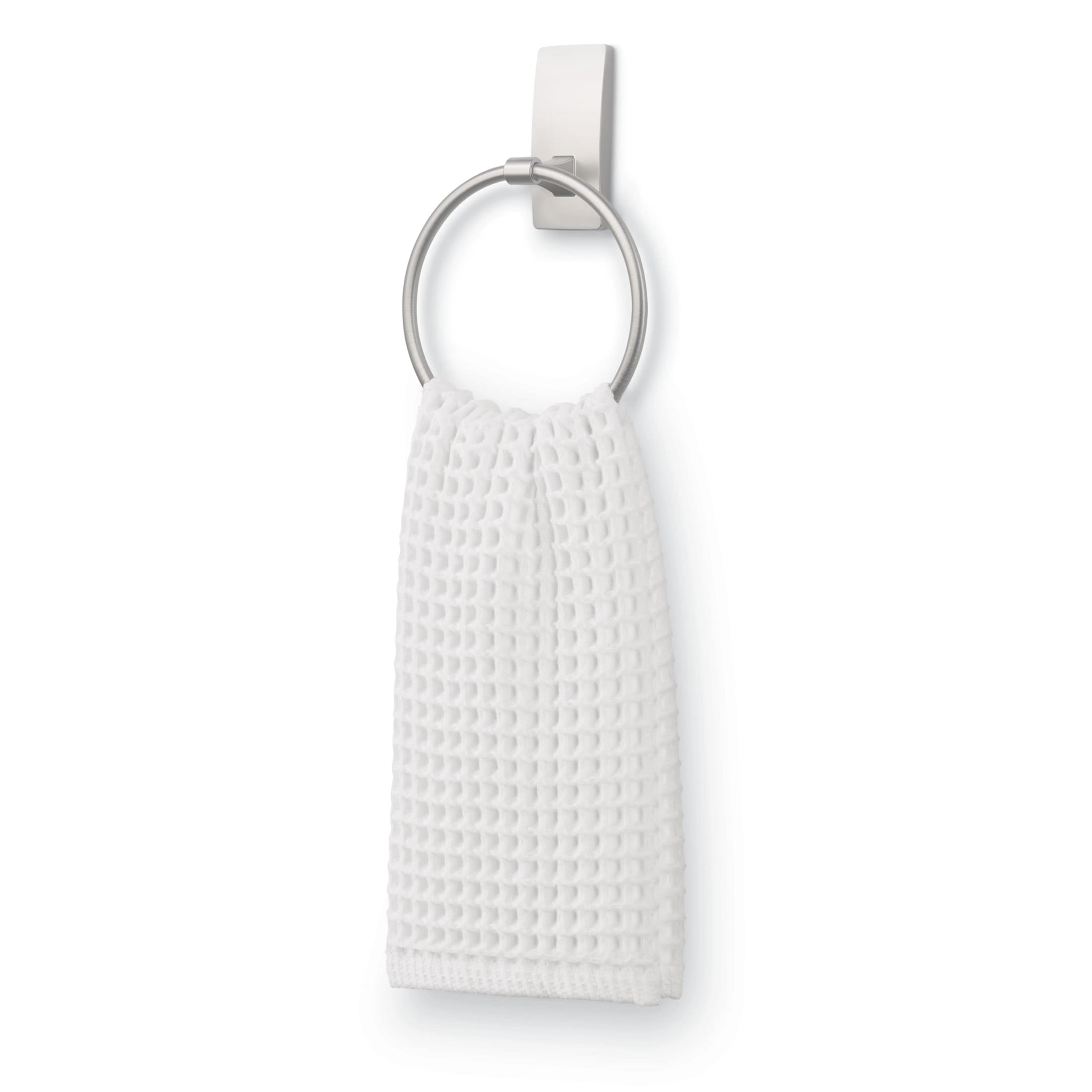Command Bath Satin Nickel Towel Ring, 1 Towel Ring, Holds 5 lbs, 2 Strips, Adhesive Mount