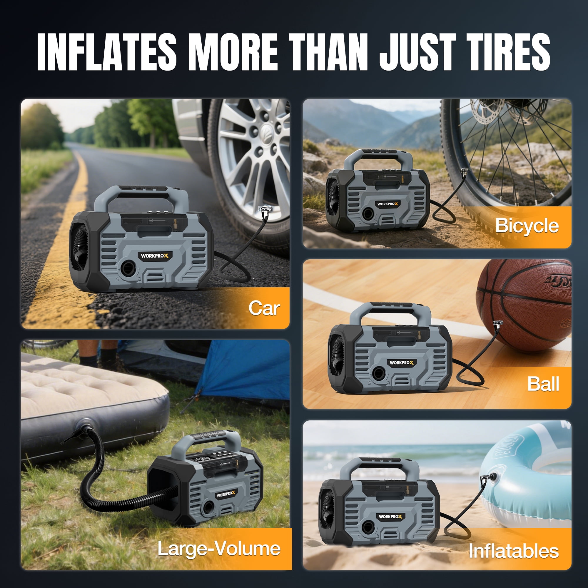 WORKPROX Tire Inflator Portable Air Compressor, 150 PSI Car Air Pump with 20V Battery and 12V DC Power, Auto Shut-off, Digital Gauge
