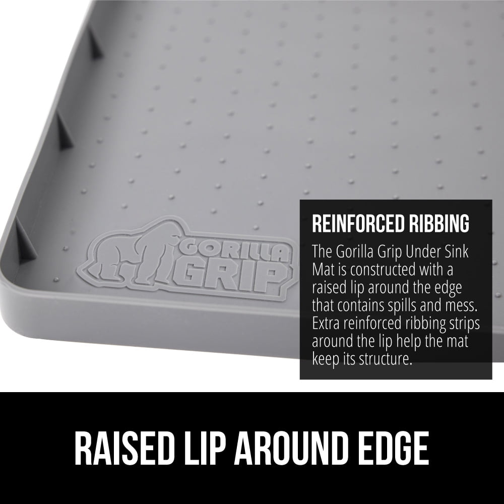 GORILLA GRIP Waterproof Silicone Under Sink Mat with Lip for Kitchen and Bathroom, 34 x 22 in, Gray