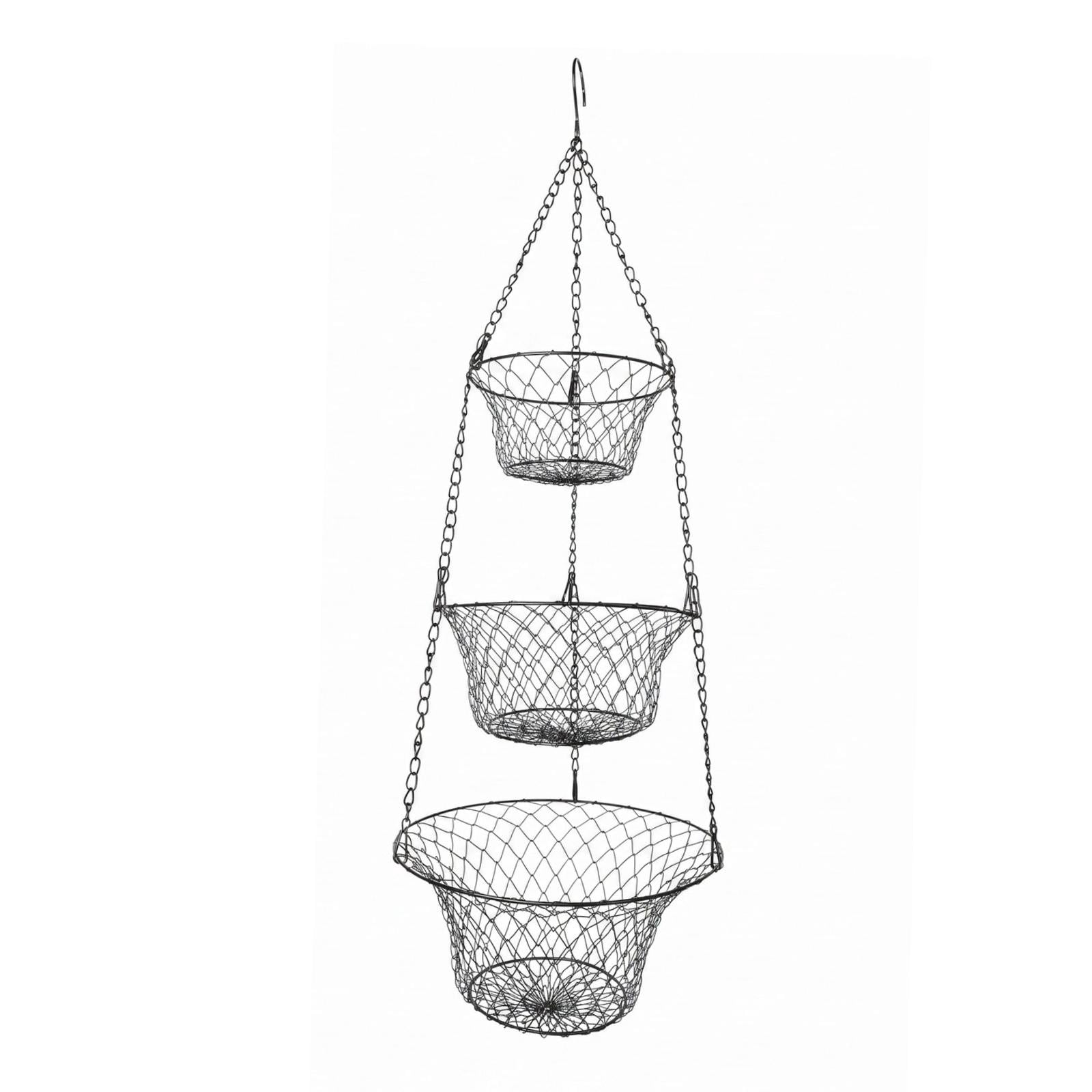 Baoblaze 3 Tier Hanging Fruit Basket Fruit Organizer Metal, Versatile, Heavy Duty, Sturdy Black