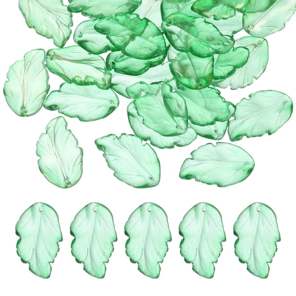 80 Pcs Crystal Leaf Beads Translucent Czech Glass Beads Spacer Bead for Jewelry Making, Gold Grass Green