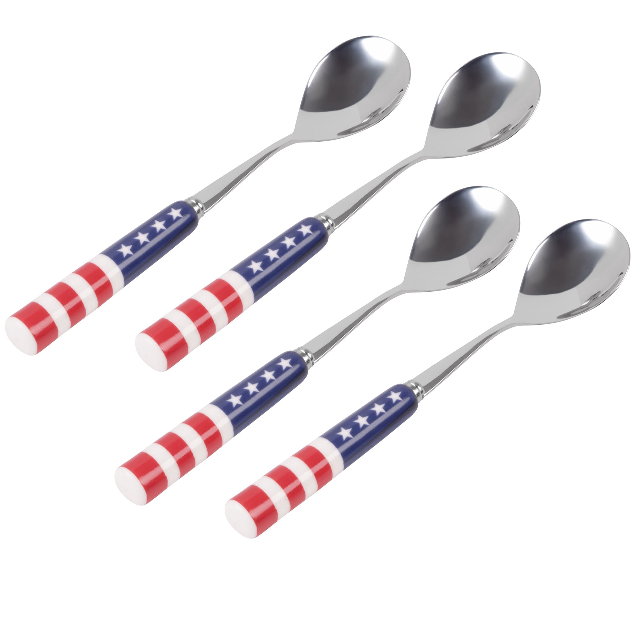International Silver Stars and Stripes Ceramic Handle Coffee Spoons Set of 4