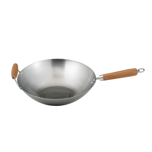 Cocina asiática Wok Helen's de acero al carbono y bambú, 35,56 cm