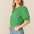 thumbnail image 4 of RYRJJ Womens Puff Half Sleeve Tops Dressy Casual Loose Fit Shirts Trendy Summer Crewneck Keyhole Back Tunic Blouse Office Work T-Shirt(Light Green,S), 4 of 9