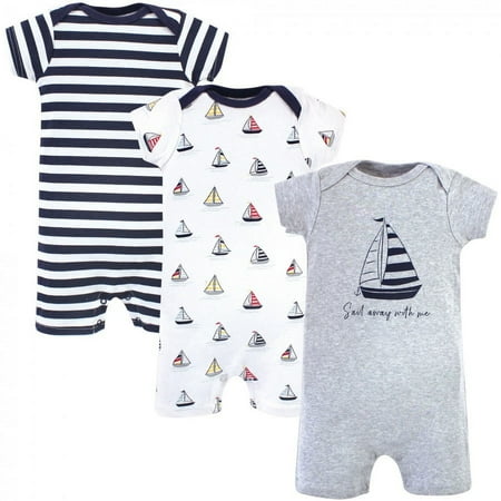 UPC: 0660168528022 | Hudson Baby Infant Boy Cotton Rompers 3pk  Sailboat  0-3 Months