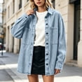 thumbnail image 5 of IUYRTFE Women's Retro Button Down Denim Jacket Long Sleeve Collared Shacket with Pockets Casual Oversized Outerwear, 5 of 8