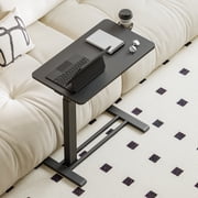 FLEXISPOT Height Adjustable Medical Bed Table with Hidden Casters, Rolling Laptop Desk with Cup Holder, Small Pneumatic Sit Stand Desk for Home Office, Sofa or Bedside Use, 32x18, Black