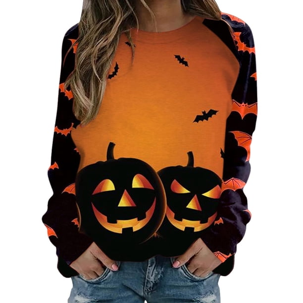 TRKIYQC Sudadera de Halloween para Mujer con Estampado de Dibujos Animados, Versión Suelta Informal Traje Festivo de Manga Larga con Cuello Redondo TRKIYQC moda