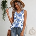thumbnail image 4 of Women's Tank Tops Fresh Flower Printed V Neck Sleeveless Pleated Loose Fit Summer Casual Tops Light Blue L, 4 of 4