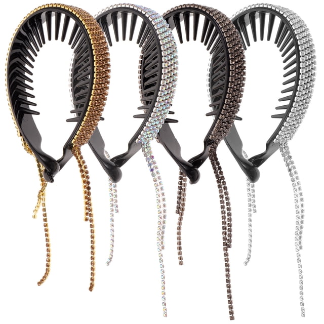 Miangastore 4 Pcs Porte-Chignon Porte-Queue de Cheval en Strass Pince à Chignon Pailletée Porte-Cheveux en Strass