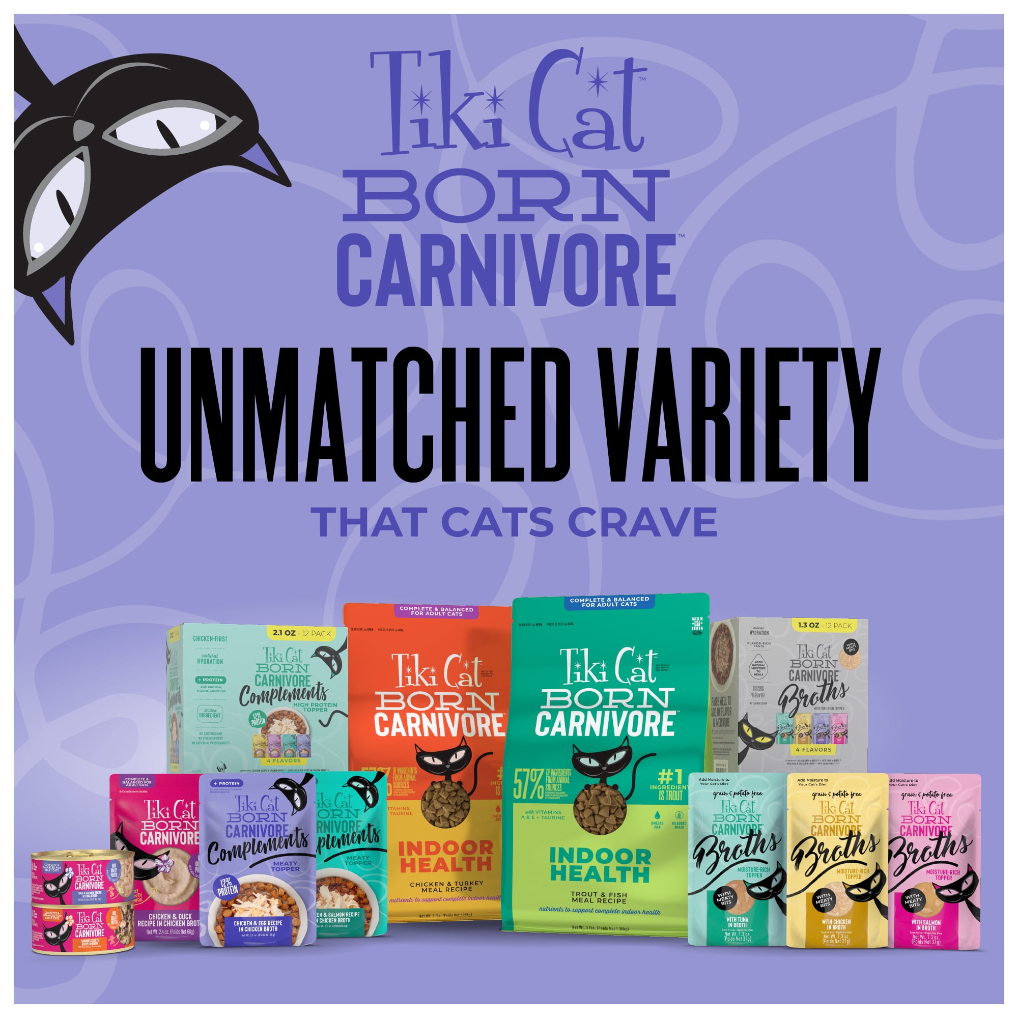 (6 pack) Tiki Cat Born Carnivore Complements Wet Cat Food Topper, Chicken & Egg 2.1 oz. Pouch