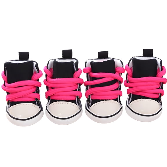 TELOLY 4Pcs Anti-Slip Laced Breathable Pet Shoes Boots Sneakers Dog Puppy Supplies, Black