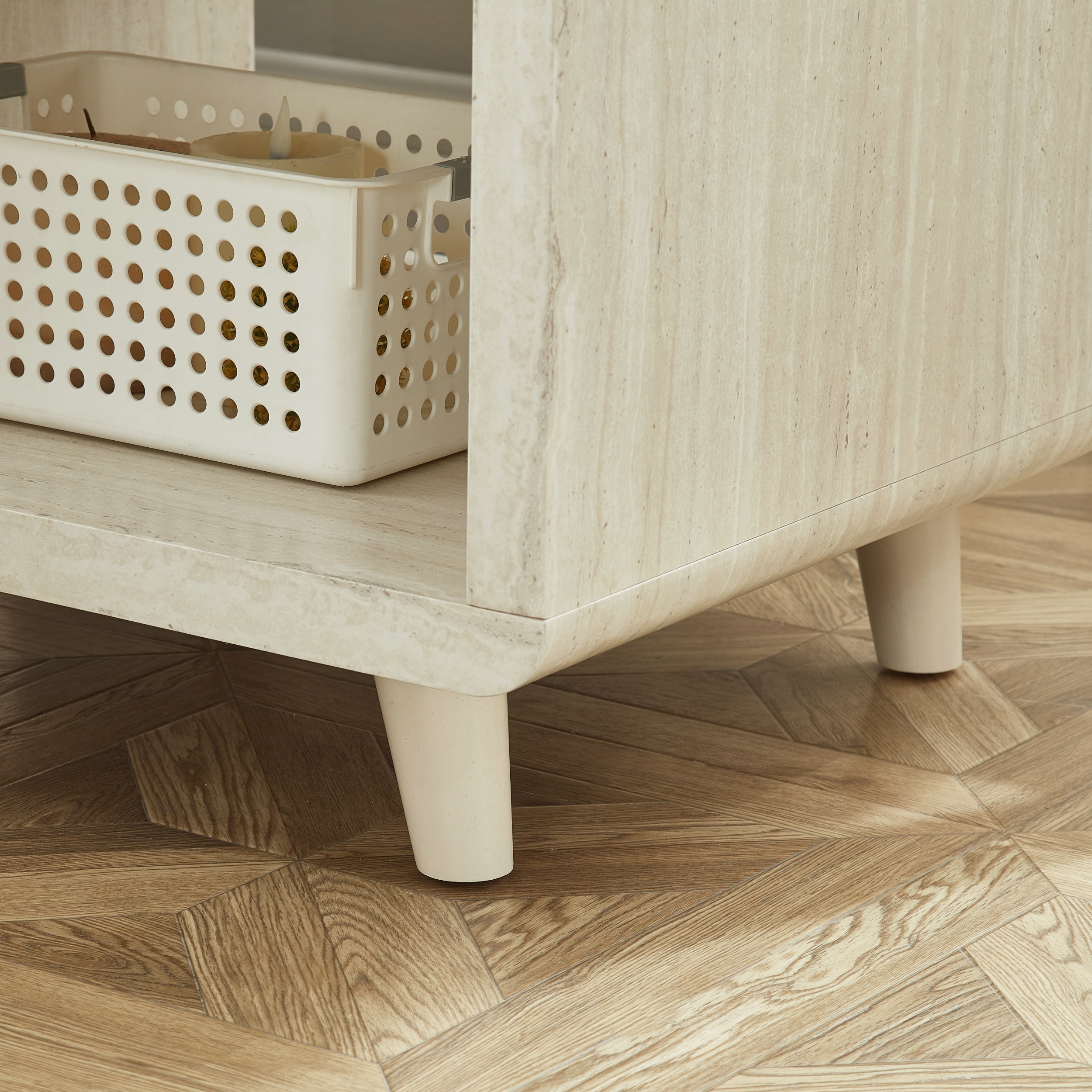 Roundhill Furniture Lux Modern Wood Shelf Side Table, Bedside Nightstand, Beige