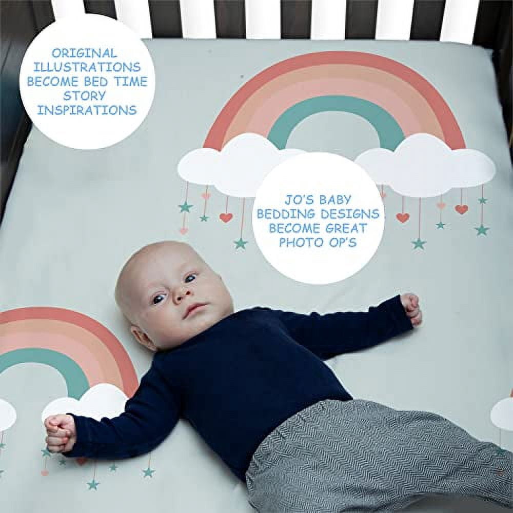 JumpOff Jo - 2 Pack Fitted Cotton Crib Sheet for Baby, Crib Mattress, 28 in. x 52 in. - Woodland Rainbow