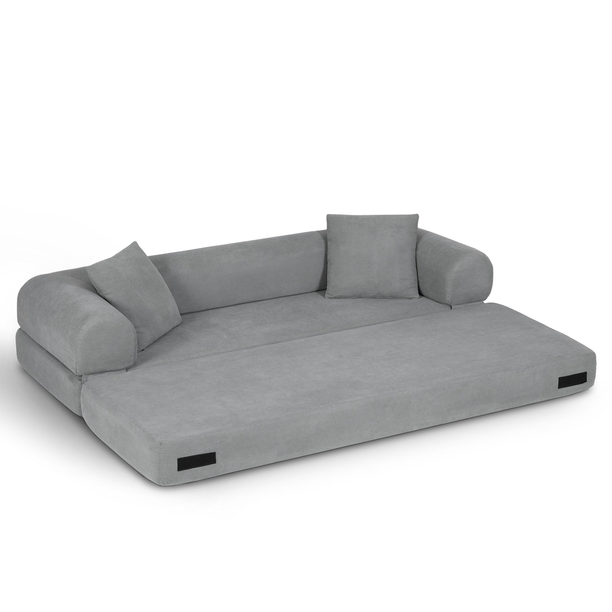 Sailvan 80 Inch Convertible Sofa Bed Queen Size Corduroy Sleeper Couch Boneless Floor Sofa with Storage Pockets No Assembly Couch in a Box Light Gray